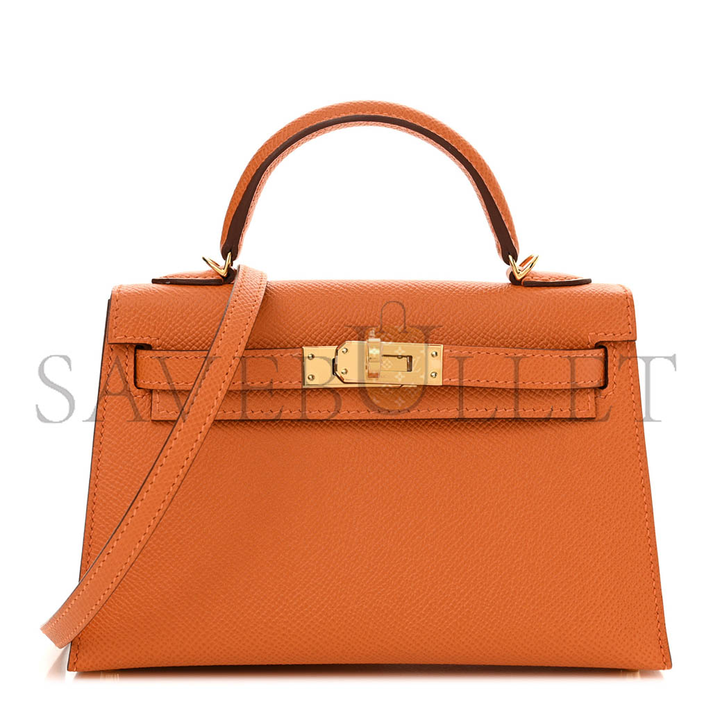 HERMÈS MINI KELLY II EPSOM LEATHER ORANGE GOLD BUCKLE (19*12*5.5cm)